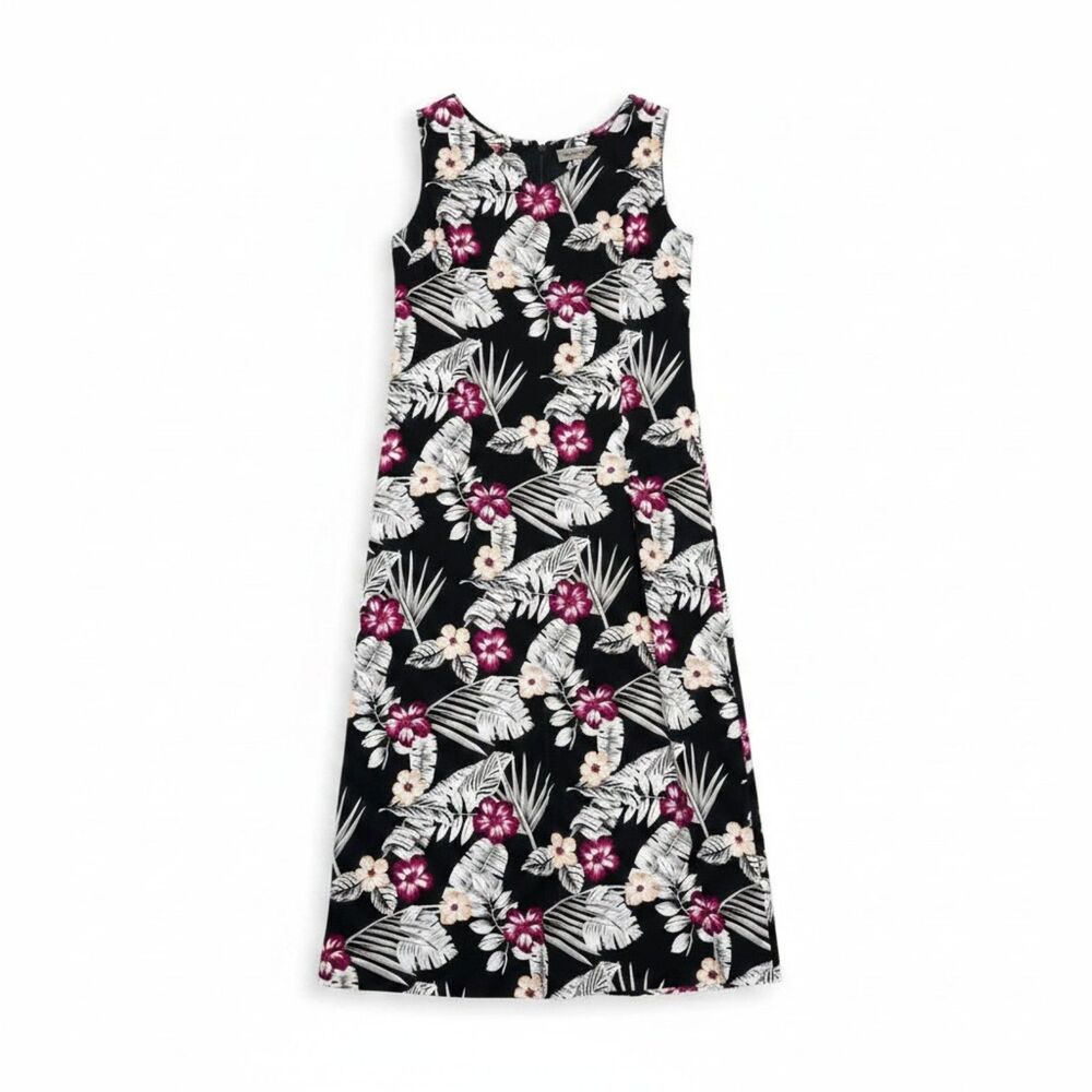 Kathie Lee Collection Maxi Dress Black Floral Tropical Sleeveless Women XL